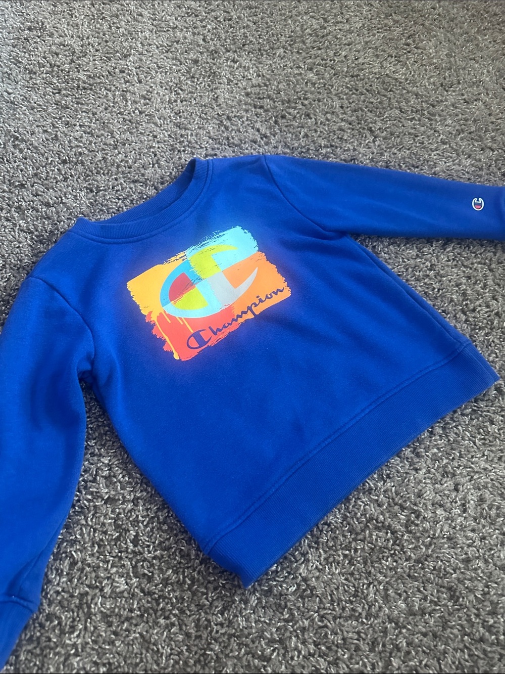 Champion Kids Blue Crewneck Sweatshirt with Multicolor Logo